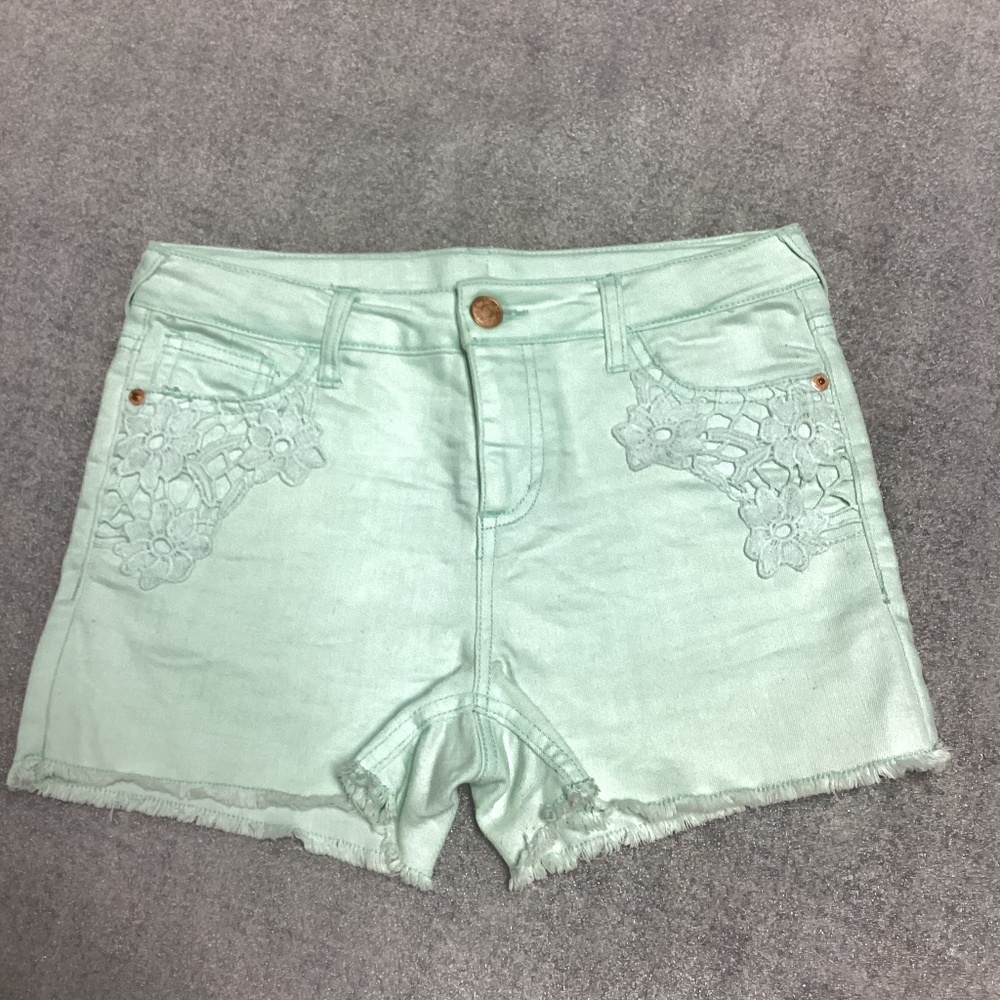 Cherokee Mint Green Jean Shorts with Front Pockets Appliqués * Girls XL